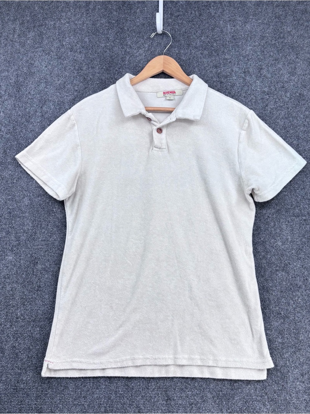 Birdwell Beach Britches White Surfer Minimalist Terry Cloth Polo Shirt Men’s L
